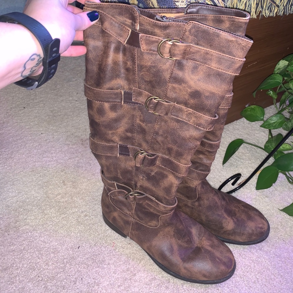 Brown faux-leather boots